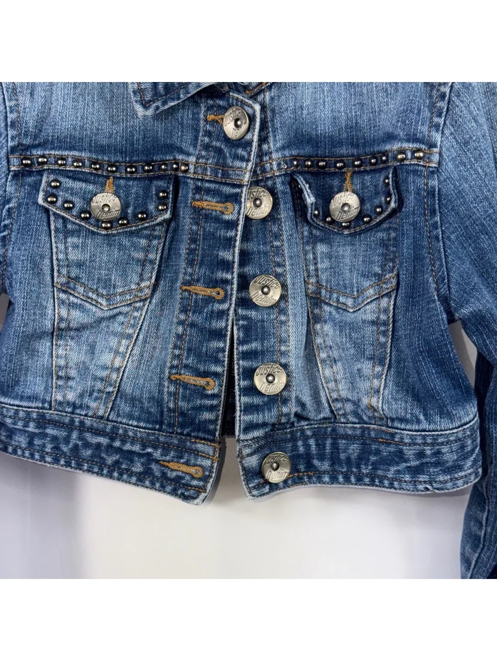 Justice Girls Size 6/7 Studded Cropped Denim Jacket